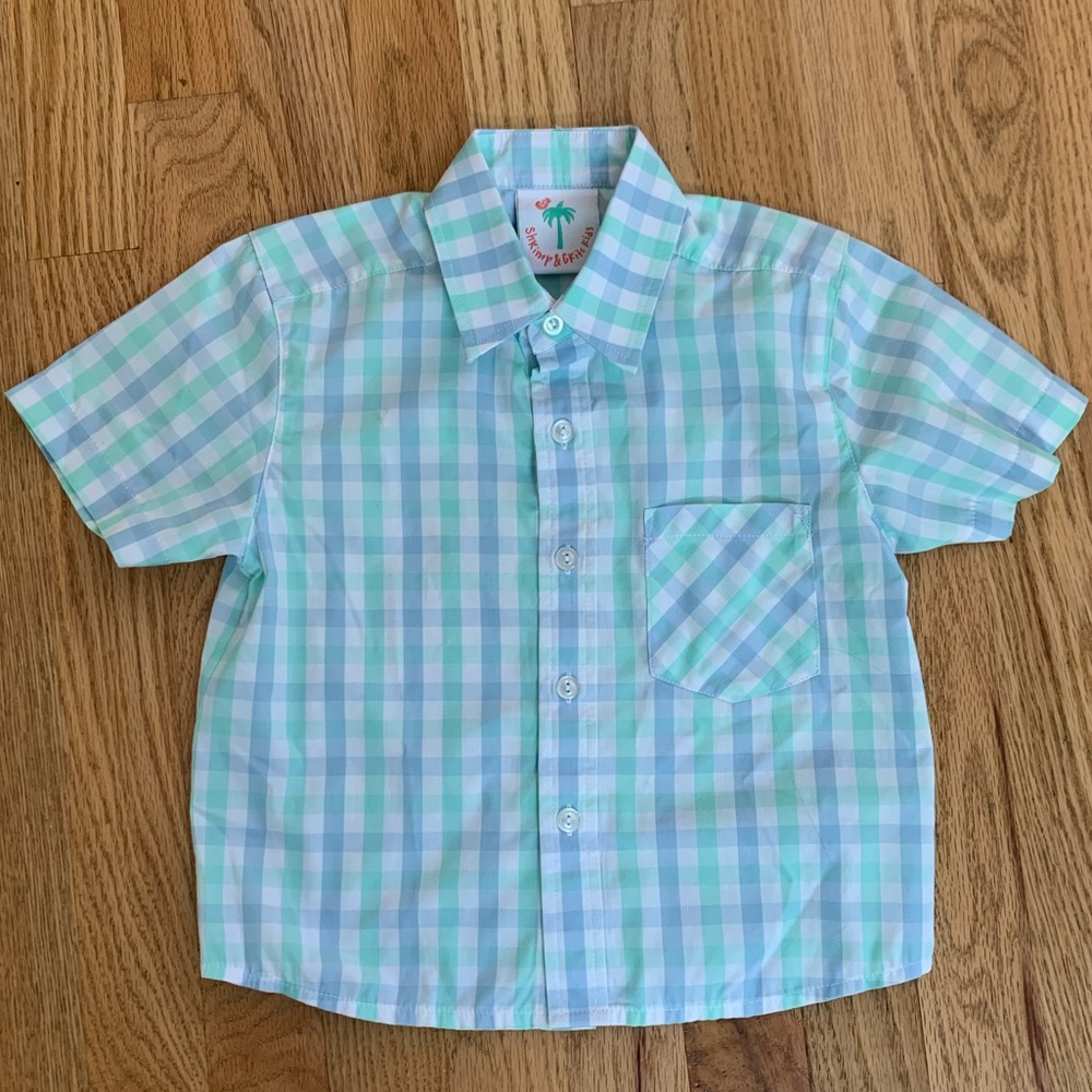 Shrimp and Grits Kids Checkered Shirt in Blue and White